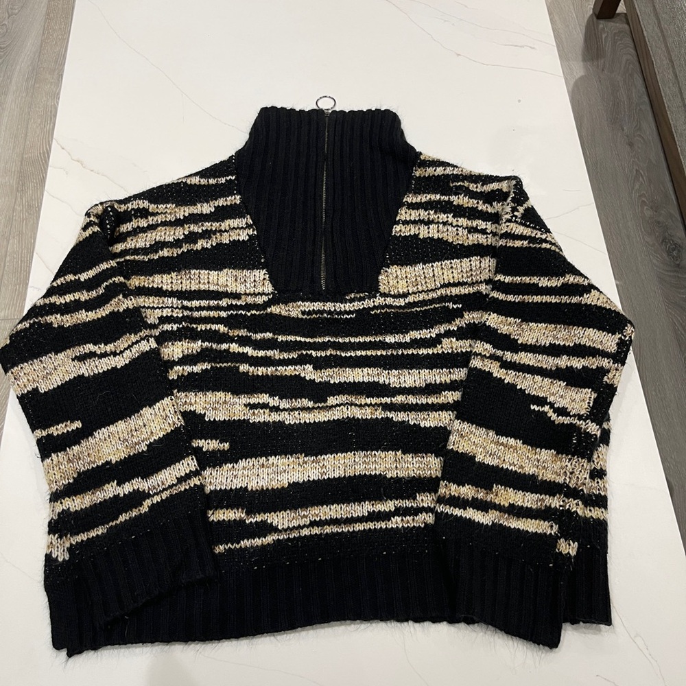 John + Jenn Black and Cream Striped Turtleneck Sweater